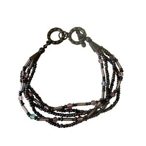 Boho Black Pink Green Beaded Bracelet Vintage‎ Retro